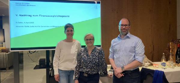 von Links: Esther Rohrer (Präsidentin SP Buchs, Maria Pappa (Stadtpräsidentin St. Gallen), Alexander Gulde (Leiter Amt für Gemeinden)